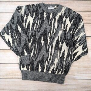 Santana Mens Vintage Abstract Geometric Coogi like Sweater Black Grey L